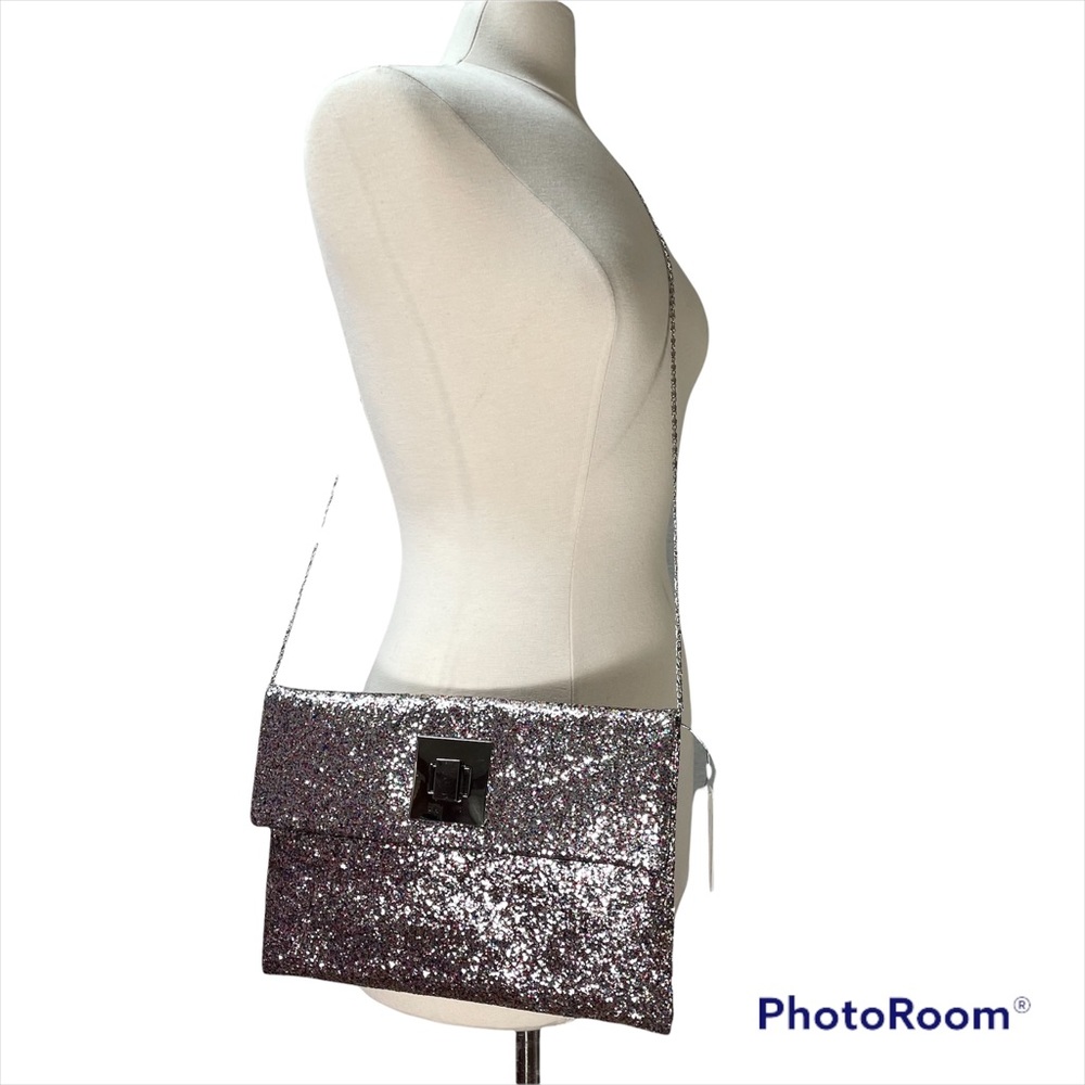 NWT gorgeous rainbow glitter clutch or crossbody with metal straps